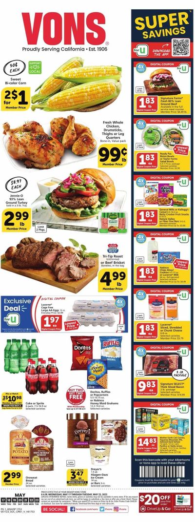 Vons (CA) Weekly Ad Flyer Specials May 17 to May 23, 2023