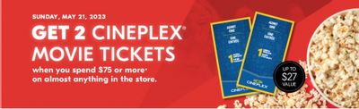 Shoppers Drug Mart & Cineplex Canada Promotions: FREE Two Cineplex Tickets ($27 Value) with $75 Purchase