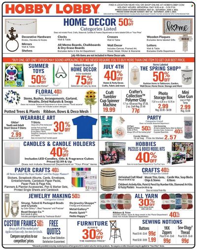 Hobby Lobby Weekly Ad Flyer Specials May 28 to June 3, 2023