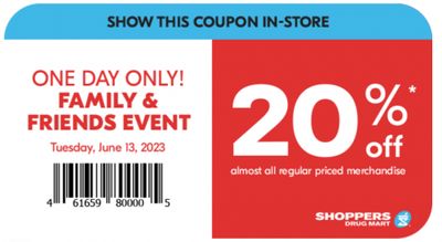 Shoppers Drug Mart Canada Family & Friends Event: Today, Save 20% off Almost All Regular-Priced Merchandise