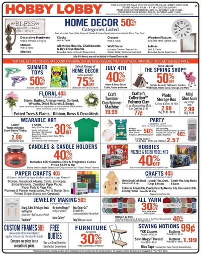 Hobby Lobby Weekly Ad Flyer Specials June 11 to June 17, 2023
