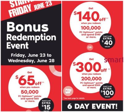 Shoppers Drug Mart Canada Offers: Bonus Redemption Event Save up to $300 Off + Get 20,000 Bonus Points + 2 Day Sale