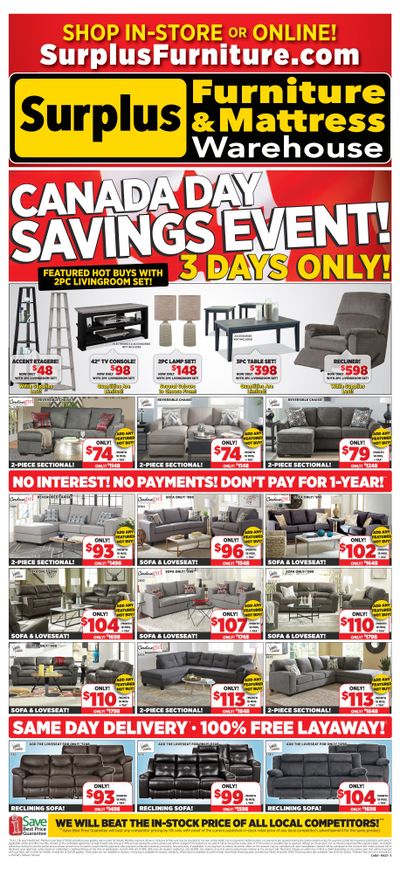 Surplus Furniture & Mattress Warehouse (Edmonton) Flyer June 26 to July 2 Surplus Furniture & Mattress Warehouse (Edmonton) Flyer June 26 to July 2