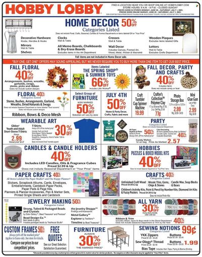 Hobby Lobby Weekly Ad Flyer Specials June 25 to July 1, 2023