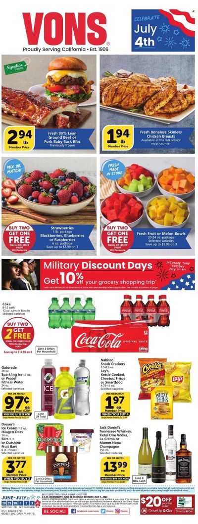 Vons (CA) Weekly Ad Flyer Specials June 28 to July 4, 2023