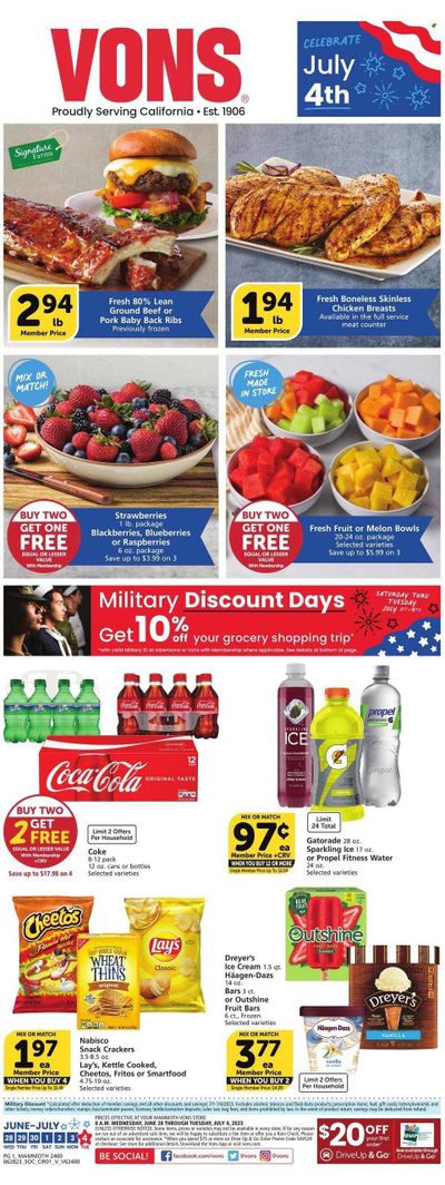 Vons (CA) Weekly Ad Flyer Specials June 28 to July 4, 2023