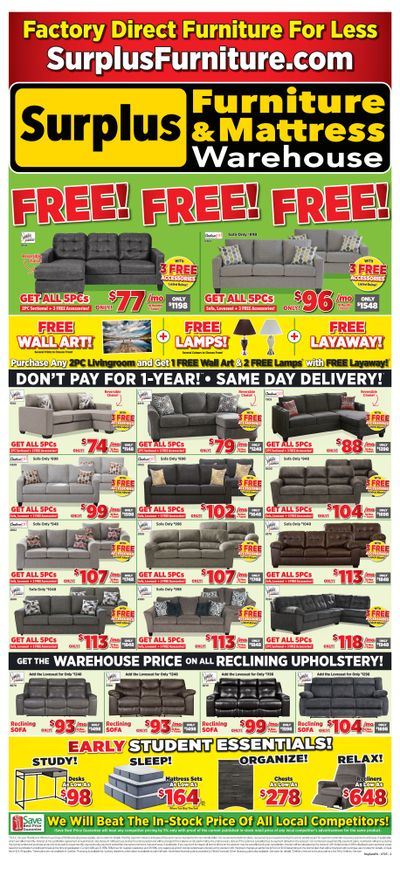 Surplus Furniture & Mattress Warehouse (Regina) Flyer July 10 to 30