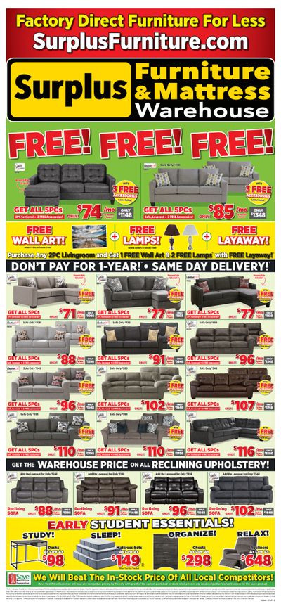 Surplus Furniture & Mattress Warehouse (Barrie) Flyer July 10 to 30