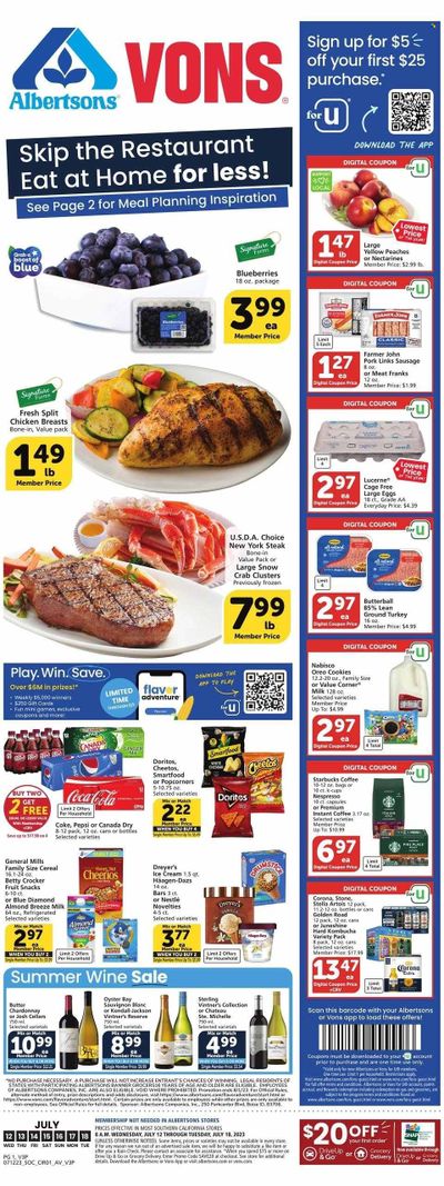 Vons (CA) Weekly Ad Flyer Specials July 12 to July 18, 2023