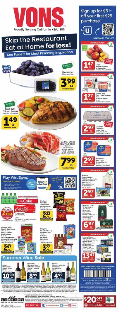 Vons (CA) Weekly Ad Flyer Specials July 12 to July 18, 2023
