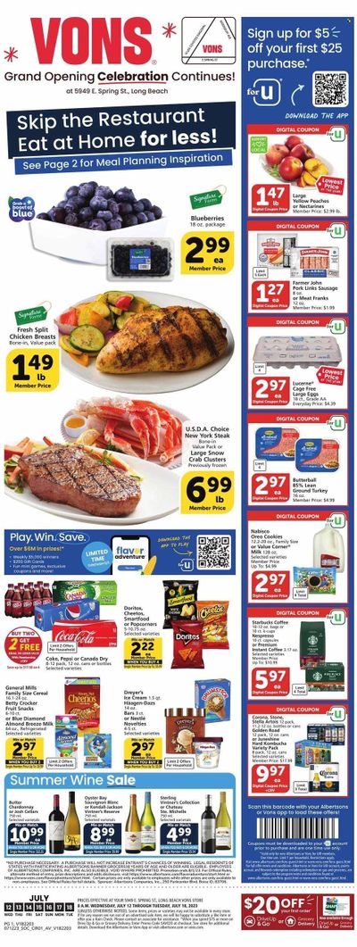 Vons (CA) Weekly Ad Flyer Specials July 12 to July 18, 2023