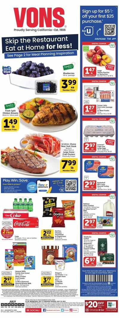 Vons (CA) Weekly Ad Flyer Specials July 12 to July 18, 2023
