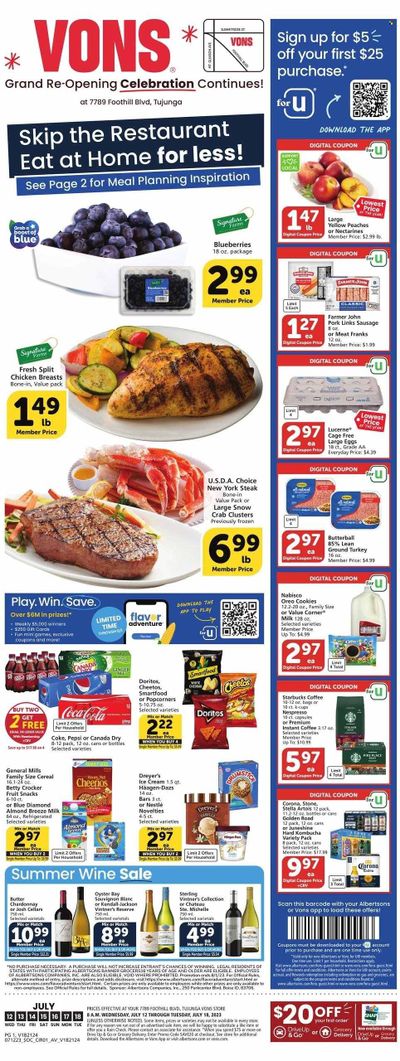 Vons (CA) Weekly Ad Flyer Specials July 12 to July 18, 2023