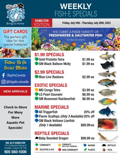Big Al's (Hamilton) Weekly Specials July 14 to 20