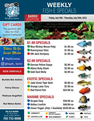 Big Al's (Barrie) Weekly Specials July 14 to 20