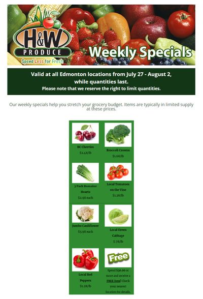H&W Produce (Edmonton) Flyer July 27 to August 2