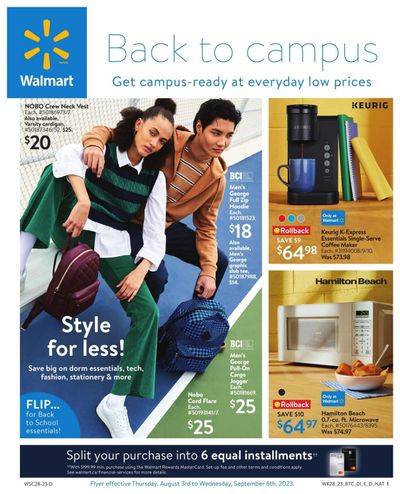 Walmart Back To Campus Flyer August 3 to September 6