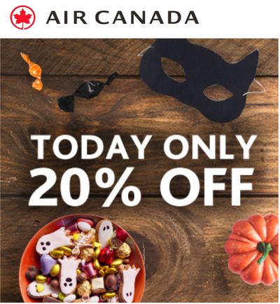 Air Canada Halloween Sale: Today, Save 20% off Economy and Premium Class Base Fares 10% off Business Class Base Fares Worldwide, with Coupon Code