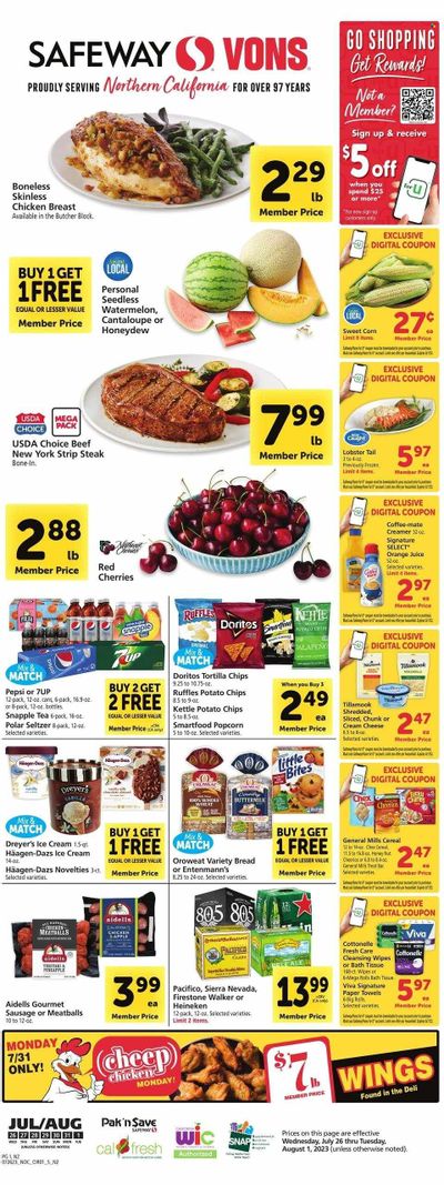 Vons (CA) Weekly Ad Flyer Specials July 26 to August 1, 2023
