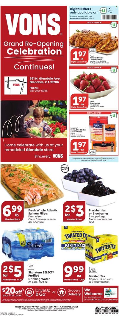 Vons (CA) Weekly Ad Flyer Specials July 26 to August 1, 2023