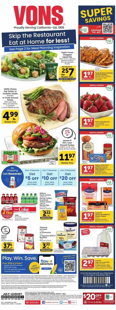 Vons (CA) Weekly Ad Flyer Specials July 26 to August 1, 2023