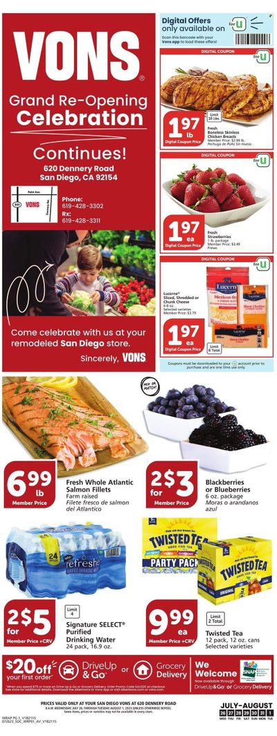 Vons (CA) Weekly Ad Flyer Specials July 26 to August 1, 2023