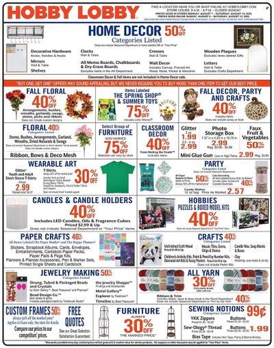 Hobby Lobby Weekly Ad Flyer Specials August 6 to August 12, 2023