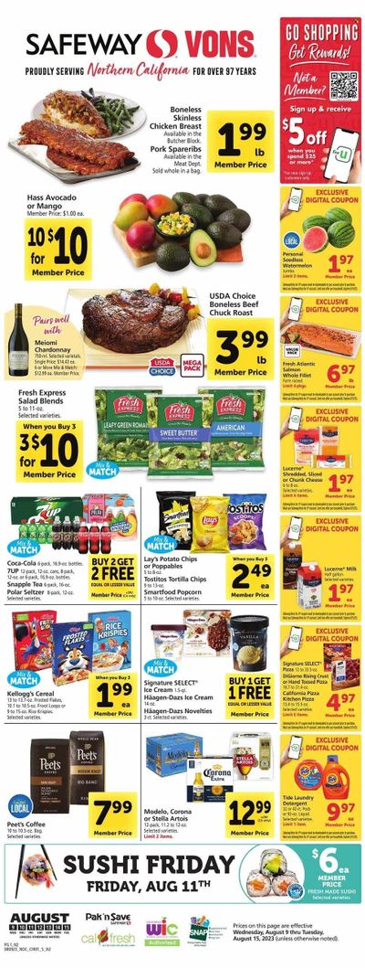 Safeway (CA) Weekly Ad Flyer Specials August 9 to August 15, 2023