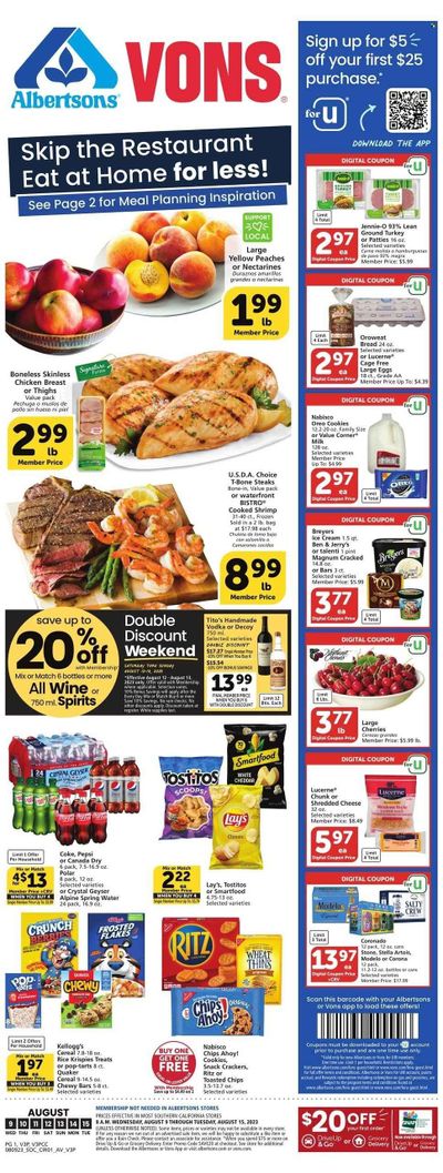 Vons (CA) Weekly Ad Flyer Specials August 9 to August 15, 2023