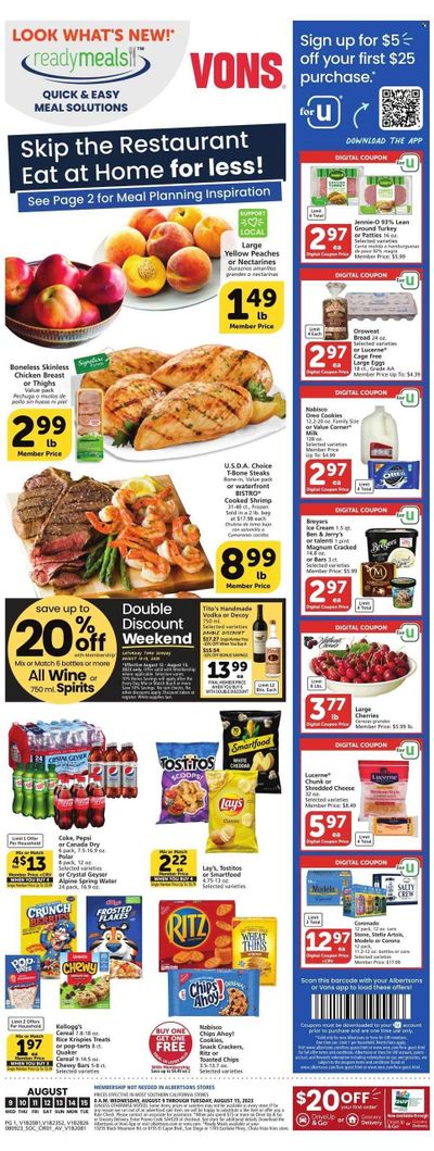 Vons (CA) Weekly Ad Flyer Specials August 9 to August 15, 2023