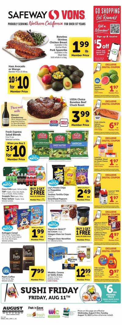 Vons (CA) Weekly Ad Flyer Specials August 9 to August 15, 2023