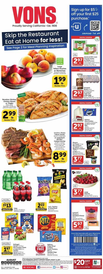 Vons (CA) Weekly Ad Flyer Specials August 9 to August 15, 2023