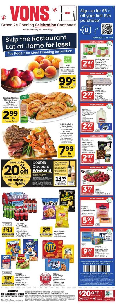 Vons (CA) Weekly Ad Flyer Specials August 9 to August 15, 2023
