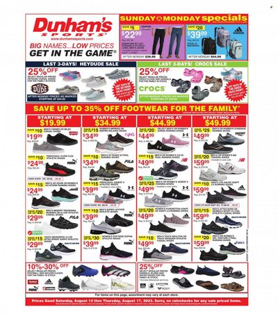 Dunham's Sports (MI, PA, WI) Weekly Ad Flyer Specials August 12 to August 17, 2023