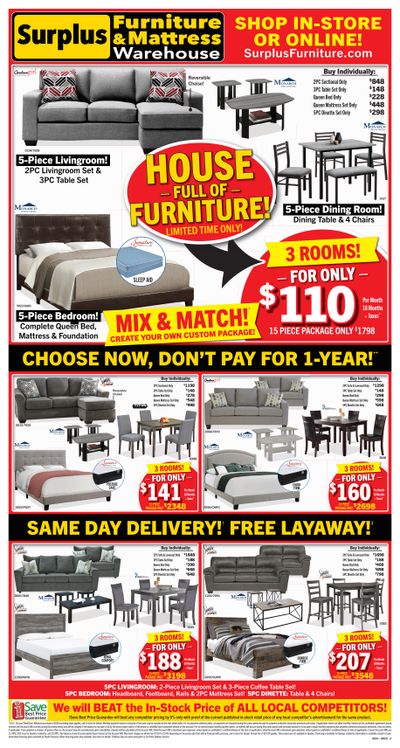 Surplus Furniture & Mattress Warehouse (Brantford, Kitchener, St. Catharines) Flyer August 14 to 27