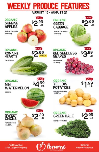Pomme Natural Market Weekly Produce Flyer August 15 to 21