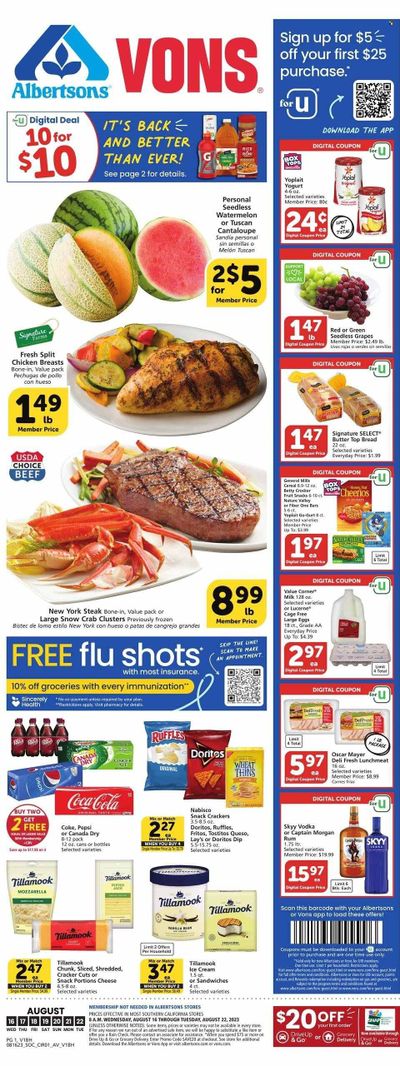 Vons (CA) Weekly Ad Flyer Specials August 16 to August 22, 2023