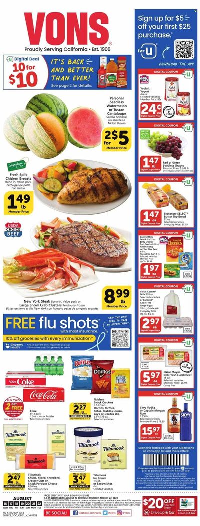 Vons (CA) Weekly Ad Flyer Specials August 16 to August 22, 2023