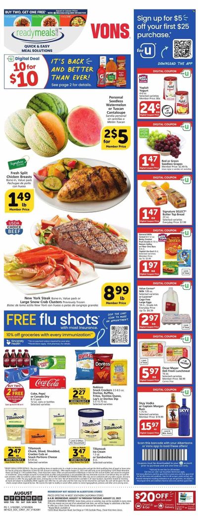 Vons (CA) Weekly Ad Flyer Specials August 16 to August 22, 2023