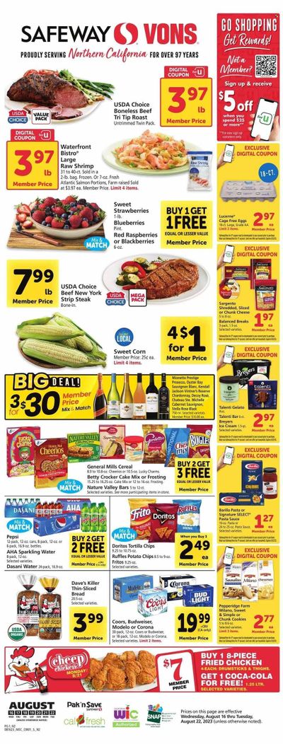 Vons (CA) Weekly Ad Flyer Specials August 16 to August 22, 2023