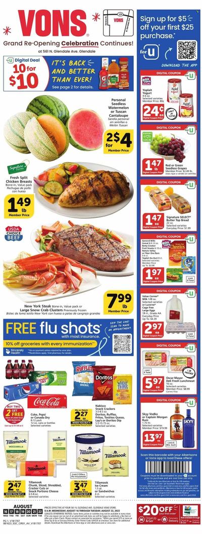 Vons (CA) Weekly Ad Flyer Specials August 16 to August 22, 2023