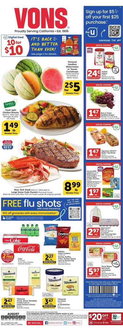 Vons (CA) Weekly Ad Flyer Specials August 16 to August 22, 2023