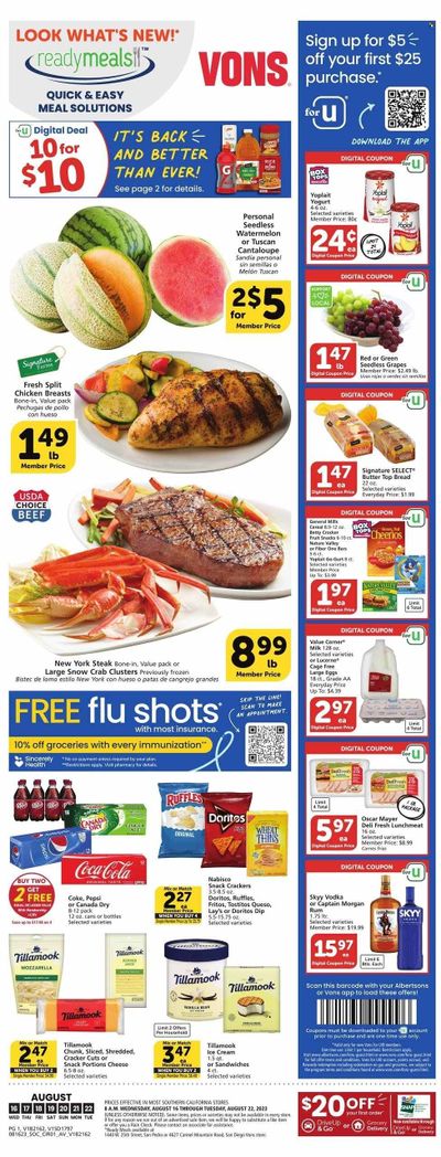 Vons (CA) Weekly Ad Flyer Specials August 16 to August 22, 2023