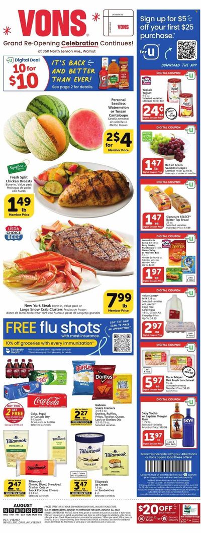 Vons (CA) Weekly Ad Flyer Specials August 16 to August 22, 2023