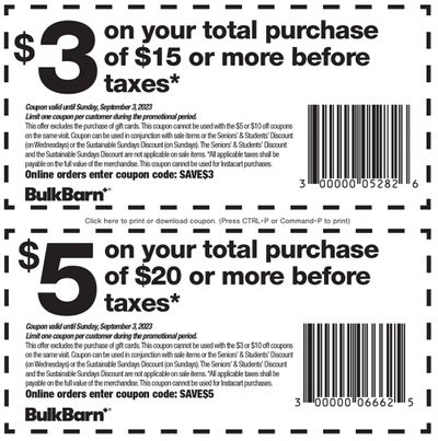 Bulk Barn Canada Coupons and Flyer Deals: Save $3 to $5 Off Your Purchase with Coupons + 25% off Select Items
