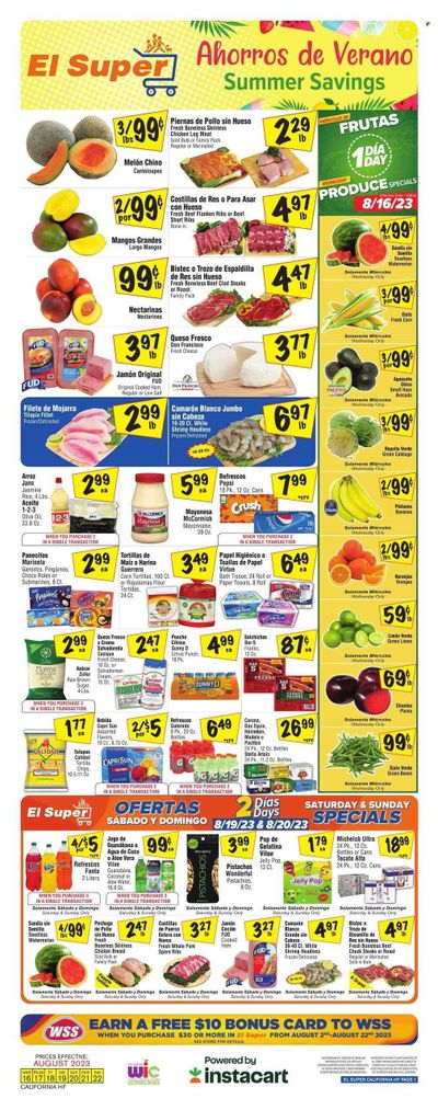 El Super (CA) Weekly Ad Flyer Specials August 16 to August 22, 2023 El Super (CA) Weekly Ad Flyer Specials August 16 to August 22, 2023