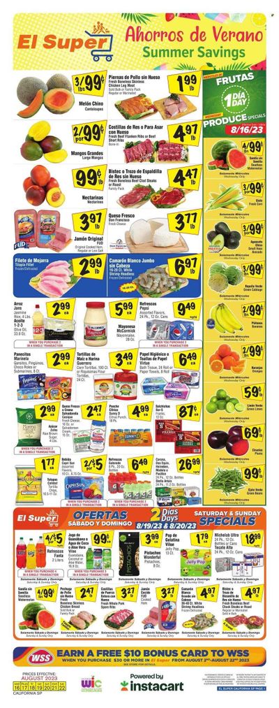El Super (CA) Weekly Ad Flyer Specials August 16 to August 22, 2023