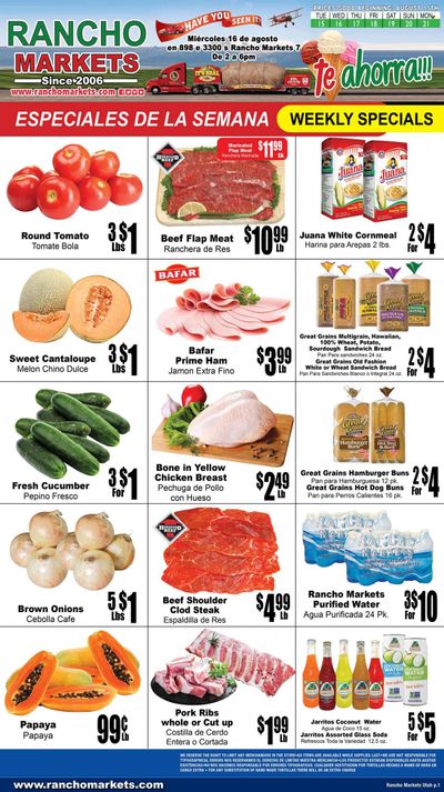 Rancho Markets (UT) Weekly Ad Flyer Specials August 15 to August 21, 2023