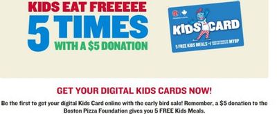 Boston Pizza Canada: Get 5 Free Kids Meals When You Make a $5 Donation