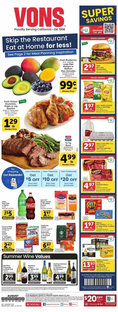 Vons (CA) Weekly Ad Flyer Specials August 23 to August 29, 2023